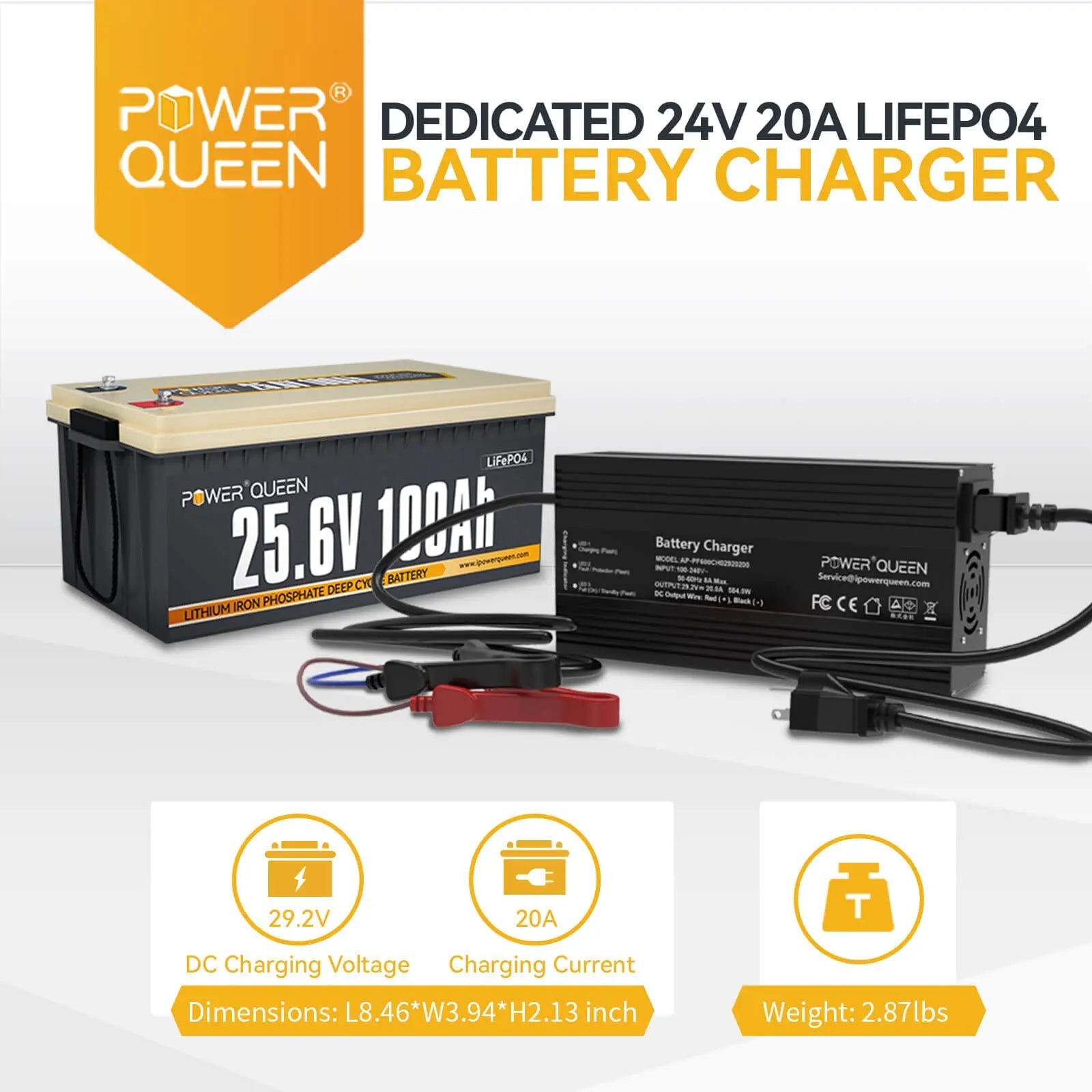 POWER QUEEN 29.2V 20Amp Lithium LiFePO4 Battery Charger Power Queen