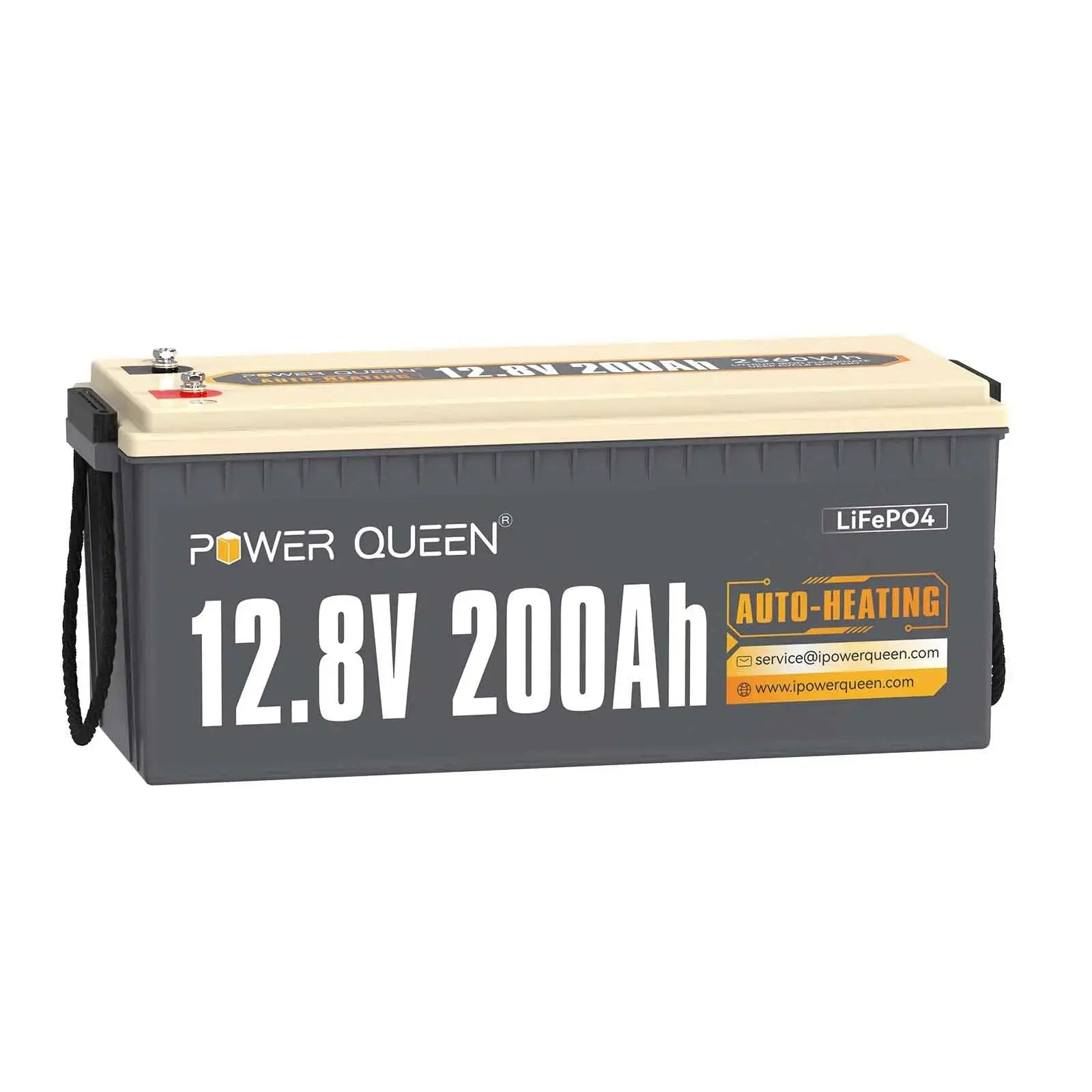 Power Queen 12.8V 200Ah Self-Heating LiFePO4 Battery, Built-in 100A BMS Power Queen