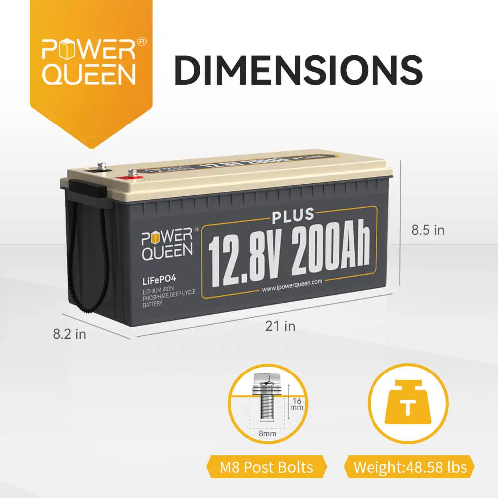 Power Queen Batería LiFePO4 de 12 V 200 Ah Plus, BMS de 200 A incorporada,  batería de litio de 2560 Wh, hasta 15000 ciclos, batería de ciclo profundo